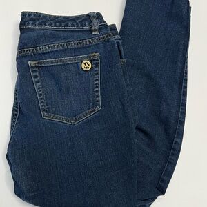 Michael Kors Skinny Dark Indigo Jeans with Gold MK Button